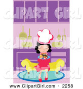 Clip Art of a Chef Girl Sitting on a Bench with a Plate of Sushi in a Kitchen by Mayawizard101