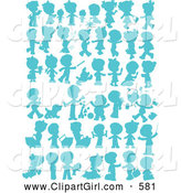 Clip Art of a Child, Pet and Baby Silhouettes in Blue on White by Alex Bannykh