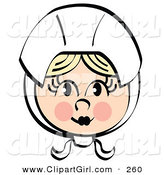 Clip Art of a Clipart Picture of a Pretty Caucasian Female Pilgrim Blushing and Wearing a White Bonnet over Her Blond Hair by Andy Nortnik