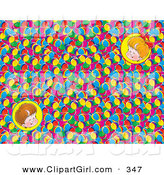 Clip Art of a Couple of Portraits of Two Happy Children over a Background of Colorful Balls by Alex Bannykh