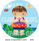 Clip Art of a Curious Little White Boy Wearing an Inner Tube and Holding a Butterfly While Standing near the Beach on a Hot Summer Day by Vitmary Rodriguez