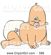 Clip Art of a Cute Baby Girl Sucking on a Pacifier and Crawling in a Diaper by Djart