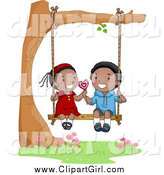 Clip Art of a Cute Black Valentine Kid Couple Sharing a Lolipop on a Swing by BNP Design Studio