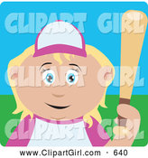 Clip Art of a Cute Blond Caucasian Girl Batting During a Baseball Game by Dennis Holmes Designs