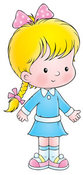 Clip Art of a Cute Blond Caucasian Girl in a Blue Dress, Wearing Her Hair in a Braid by Alex Bannykh