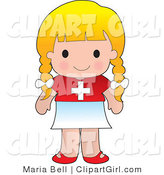 Clip Art of a Cute Blond Caucasian Swiss Girl Wearing a Flag of Switzerland Shirt by Maria Bell