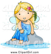 Clip Art of a Cute Blond White Fairy Sitting by Water by BNP Design Studio
