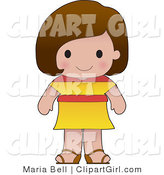 Clip Art of a Cute Brunette Spanish Girl Wearing a Flag of Spain Shirt by Maria Bell