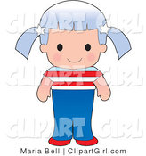 Clip Art of a Cute Caucasian American Girl Wearing a Flag of the United States Shirt by Maria Bell