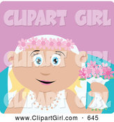 Clip Art of a Cute Caucasian Bride Woman Holding Flowers by Dennis Holmes Designs