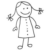 Clip Art of a Cute Figure Stick Girl in a Dress, Her Hair in Pig Tails by C Charley-Franzwa
