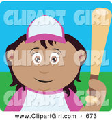 Clip Art of a Cute Latin American Girl Batting During a Baseball Game by Dennis Holmes Designs