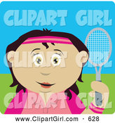 Clip Art of a Cute Latin American Girl Holding a Tennis Racket by Dennis Holmes Designs