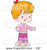 Clip Art of a Cute Little Girl Dressed in Pink and Purple, Holding One Arm out by Alex Bannykh