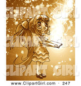 Clip Art of a Cute, Long Haired Anime Girl in a Dress, Holding a Magical Book Open While Floral Particles and Light Spin Around Her by Tonis Pan