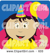Clip Art of a Cute Mexican Birthday Girl Holding Balloons by Dennis Holmes Designs