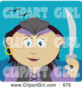 Clip Art of a Cute Mexican Pirate Woman Holding a Sword by Dennis Holmes Designs