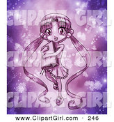 Clip Art of a Cute Purple Anime Girl with Her Long Hair in Pig Tails, Carrying a Book and Surrounded by Glowing Flowers and Magic Dust by Tonis Pan