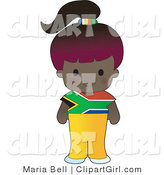 Clip Art of a Cute Purple Haired African Girl Wearing a Flag of South Africa Shirt by Maria Bell