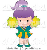 Clip Art of a Cute Purple Haired White Cheerleader Girl Jumping with Green Pompoms by Maria Bell