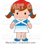 Clip Art of a Cute White Scottish Girl Wearing a Flag of Scotland Shirt by Maria Bell