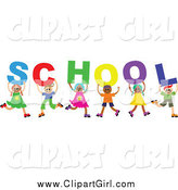 Clip Art of a Diverse Group of Children Holding up Letters Spelling School by Prawny
