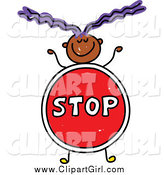 Clip Art of a Doodled Girl with a Stop Sign Body by Prawny