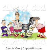 Clip Art of a Family BBQing Outdoors on a Nice Day by Djart