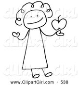 Clip Art of a Female Stick Person Teacher Holding an Apple by C Charley-Franzwa