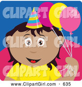Clip Art of a Friendly Hispanic Birthday Girl Holding Balloons by Dennis Holmes Designs