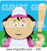 Clip Art of a Friendly Mexican Girl Batting During a Baseball Game by Dennis Holmes Designs