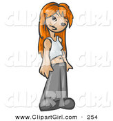 Clip Art of a Friendly Red Haired Teenage White Girl in a Tanktop and Pants, Tilting Her Head and Standing by Leo Blanchette