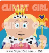 Clip Art of a Friendly Royal Caucasian Queen Holding a Staff by Dennis Holmes Designs
