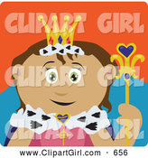 Clip Art of a Friendly Royal Hispanic Queen Holding a Staff by Dennis Holmes Designs