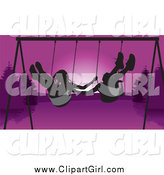 Clip Art of a Friends Swinging Against a Purple Sunset by David Rey