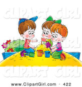 Clip Art of a Girl and Two Boys Playing in a Sand Box at the Park by Alex Bannykh
