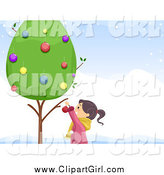 Clip Art of a Girl Decorating a Live Tree by BNP Design Studio