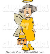 Clip Art of a Girl Wearing Halloween Angel Costume While Trick-or-Treating on Halloween Eve by Djart