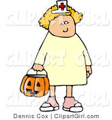 Clip Art of a Girl Wearing Halloween Nurse Costume While Trick-or-treating on Halloween Night by Djart