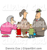 Clip Art of a Grandma and Grandpa Standing with Grandchildren and Their Pregnant Daughter by Djart