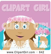 Clip Art of a Grinning Latin American Bride Woman Holding Flowers by Dennis Holmes Designs