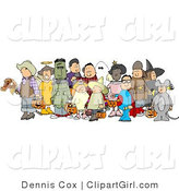 Clip Art of a Group of Adults and Children Wearing Halloween Costumes Before Trick or Treating by Djart