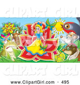 Clip Art of a Group of Animals Surrounding a Miniature Girl Emerging from a Flower by Alex Bannykh