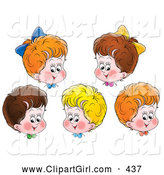 Clip Art of a Group of Five Happy Red, Blond and Brunette Haired Children by Alex Bannykh