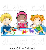 Clip Art of a Group of Happy Diverse Preschoolers Coloring by BNP Design Studio
