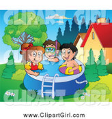 Clip Art of a Group of Happy Kids Playing in a Swimming Pool by Visekart