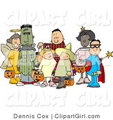 Clip Art of a Group of Male and Female Halloween Trick-or-treaters Standing Together by Djart