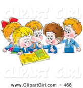 Clip Art of a Group of Smiling School Children Signing a Photo Album by Alex Bannykh