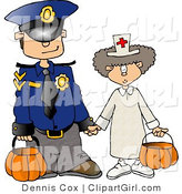 Clip Art of a Halloween Police Officer and Doctor Trick or Treating by Djart