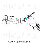 Clip Art of a Hand Drawing a Family of Stick People by NL Shop